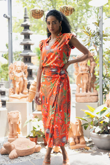 Emily Lovelock Tigerlilly Orange Lisa Print Skirt