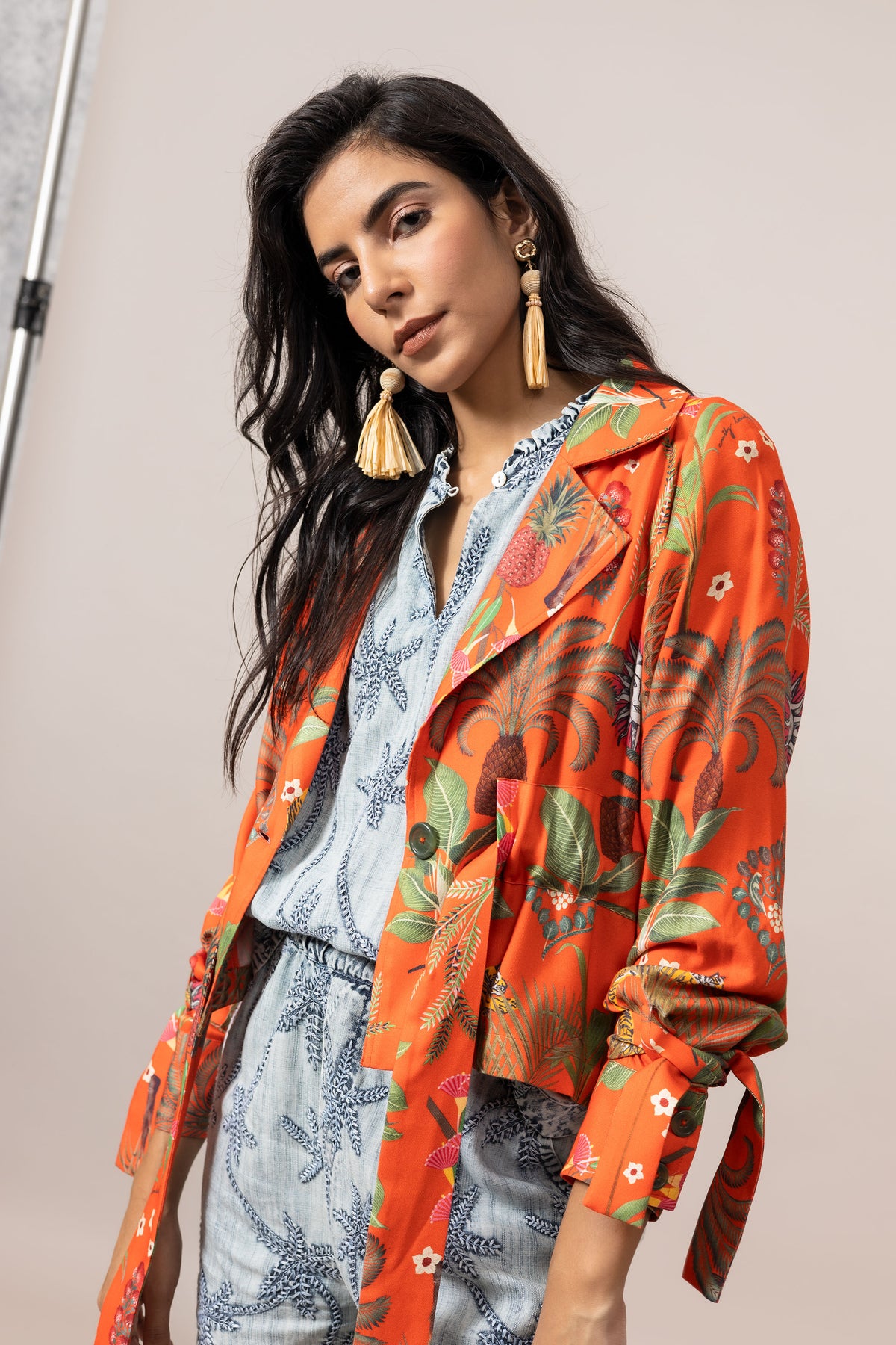 Emily Lovelock Tropical orange Chaya Print Jacket

