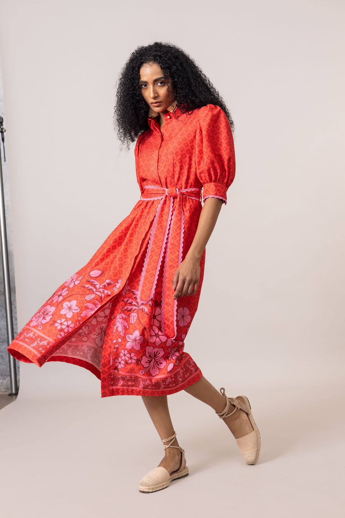 Emily Lovelock Veronica Organic Cotton Satin Flame Scarlet Red Top