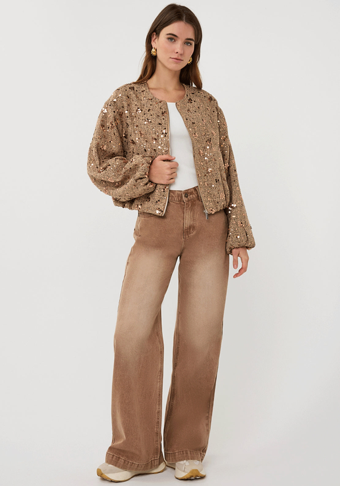 Esqualo Brown Sequin Bomber Jacket