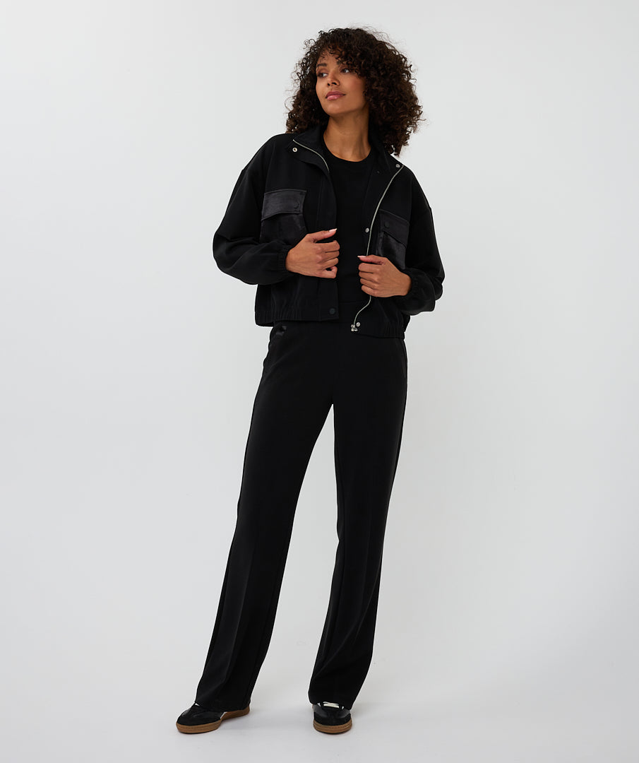 Esqualo Black Cropped Modal Bomber Jacket