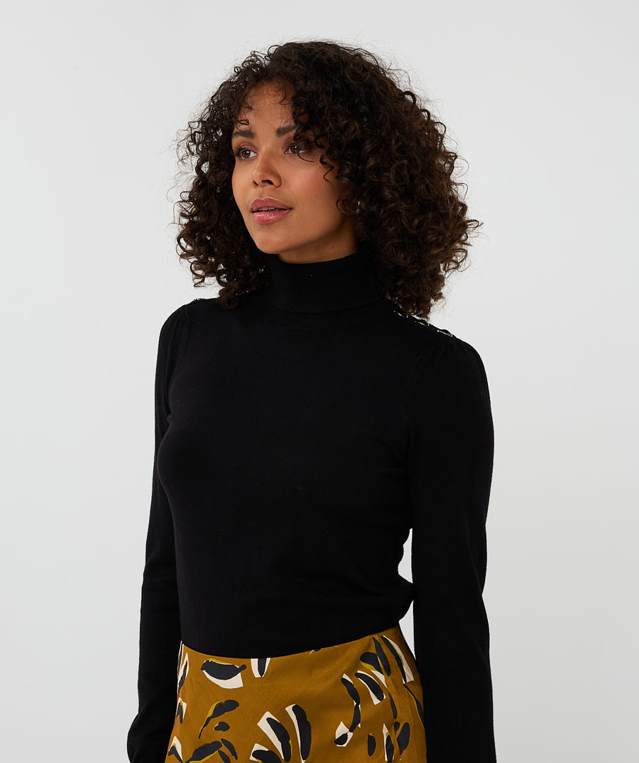 Esqualo Black Sweater With Button Shoulder Detail