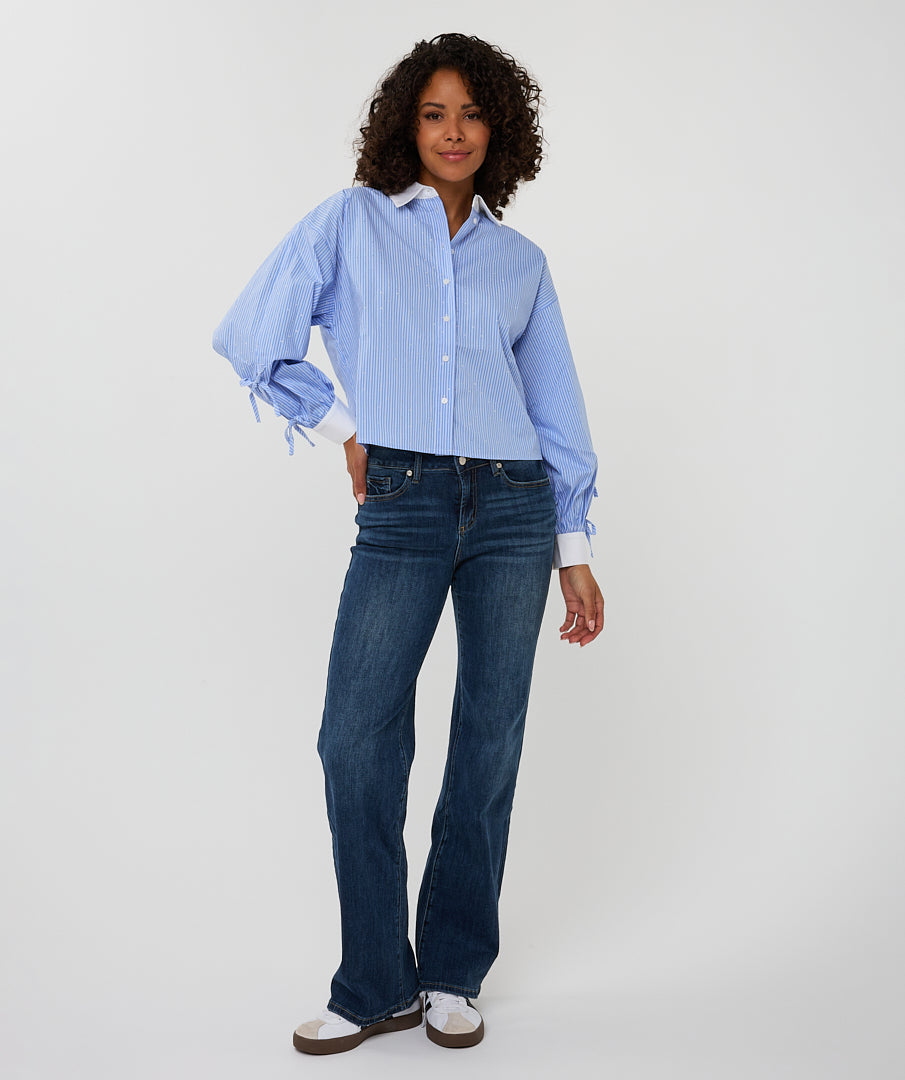 Esqualo Blue &amp; White Striped Gem Embellished Shirt