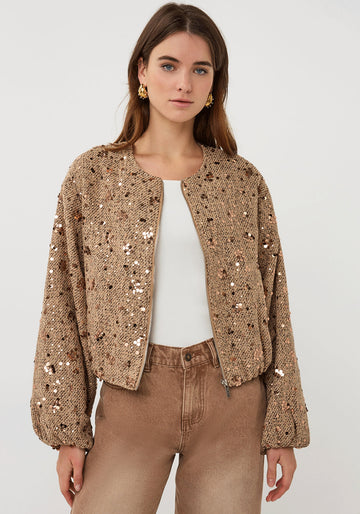 Esqualo Brown Sequin Bomber Jacket