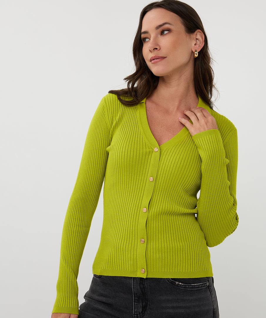 Esqualo City Lime Button Up Sweater