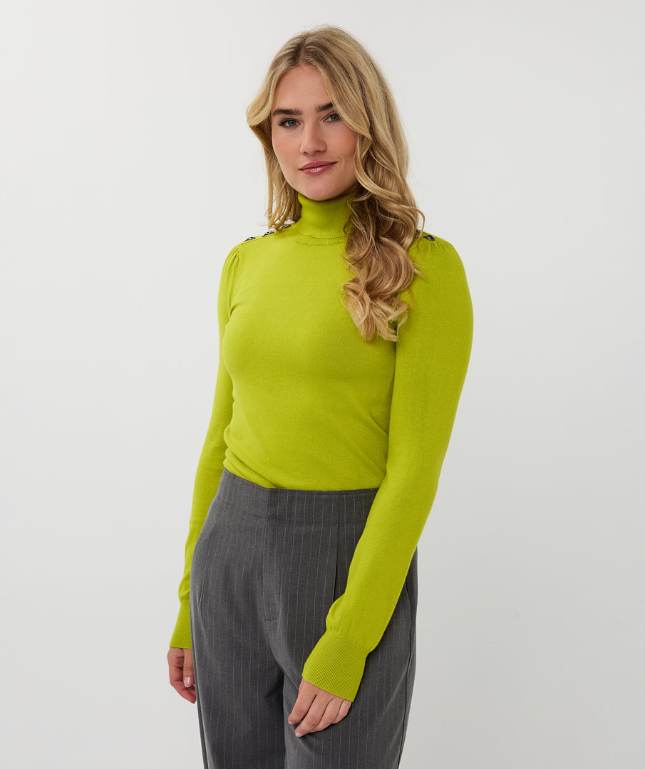 Esqualo City Lime Sweater With Button Shoulder Detail