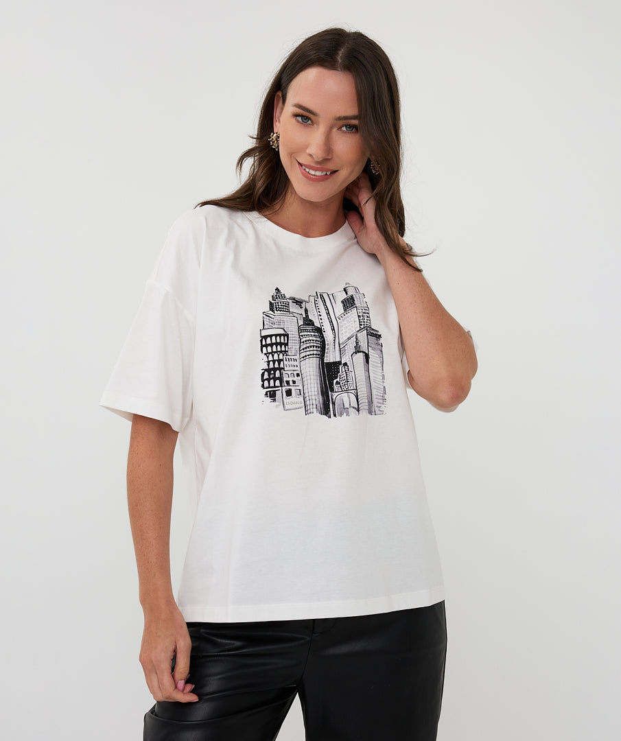 Esqualo City Skyline White Tee