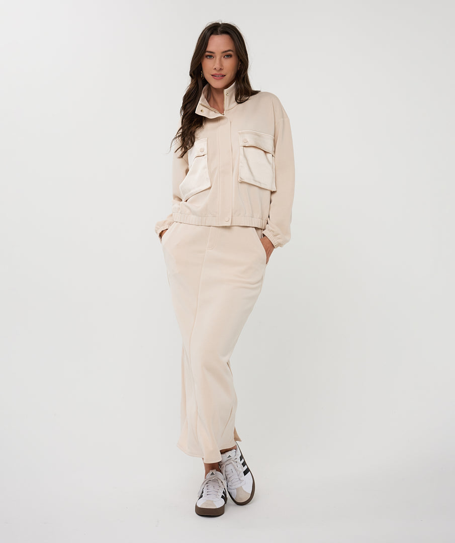 Esqualo Cream Cropped Modal Bomber Jacket