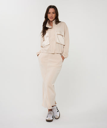 Esqualo Cream Cropped Modal Bomber Jacket