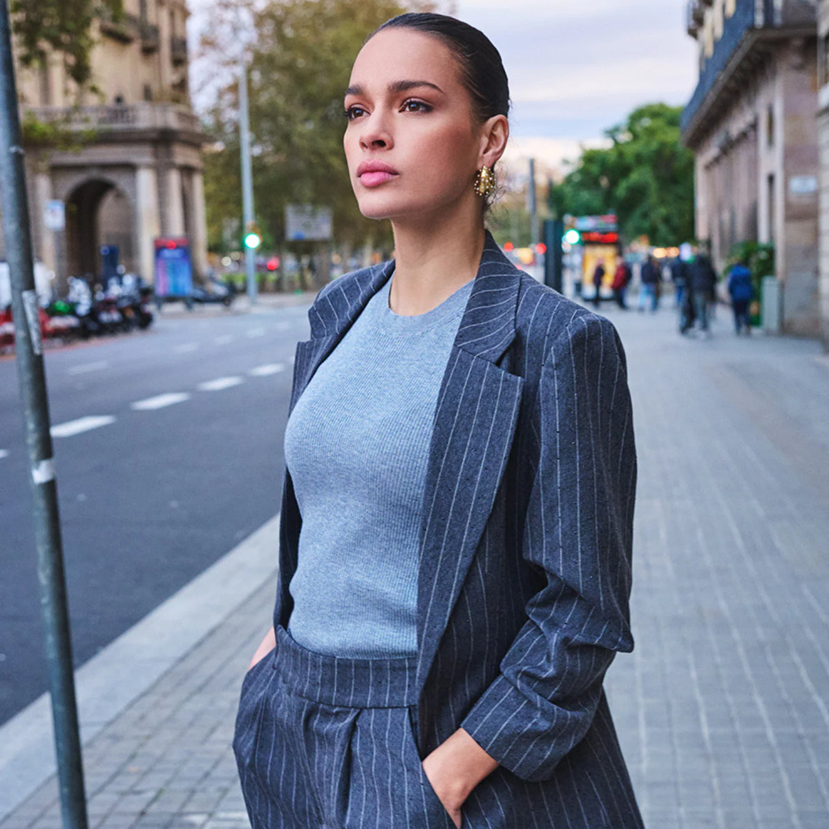 Esqualo Dark Grey Stripe Stud  Blazer
