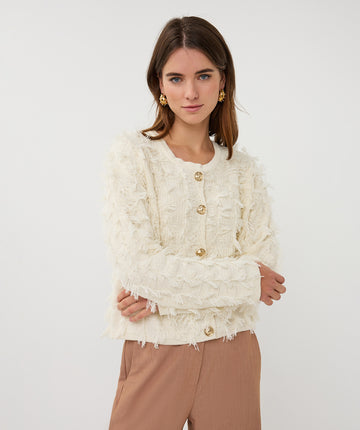 Esqualo Fringed Cardigan - Ecru