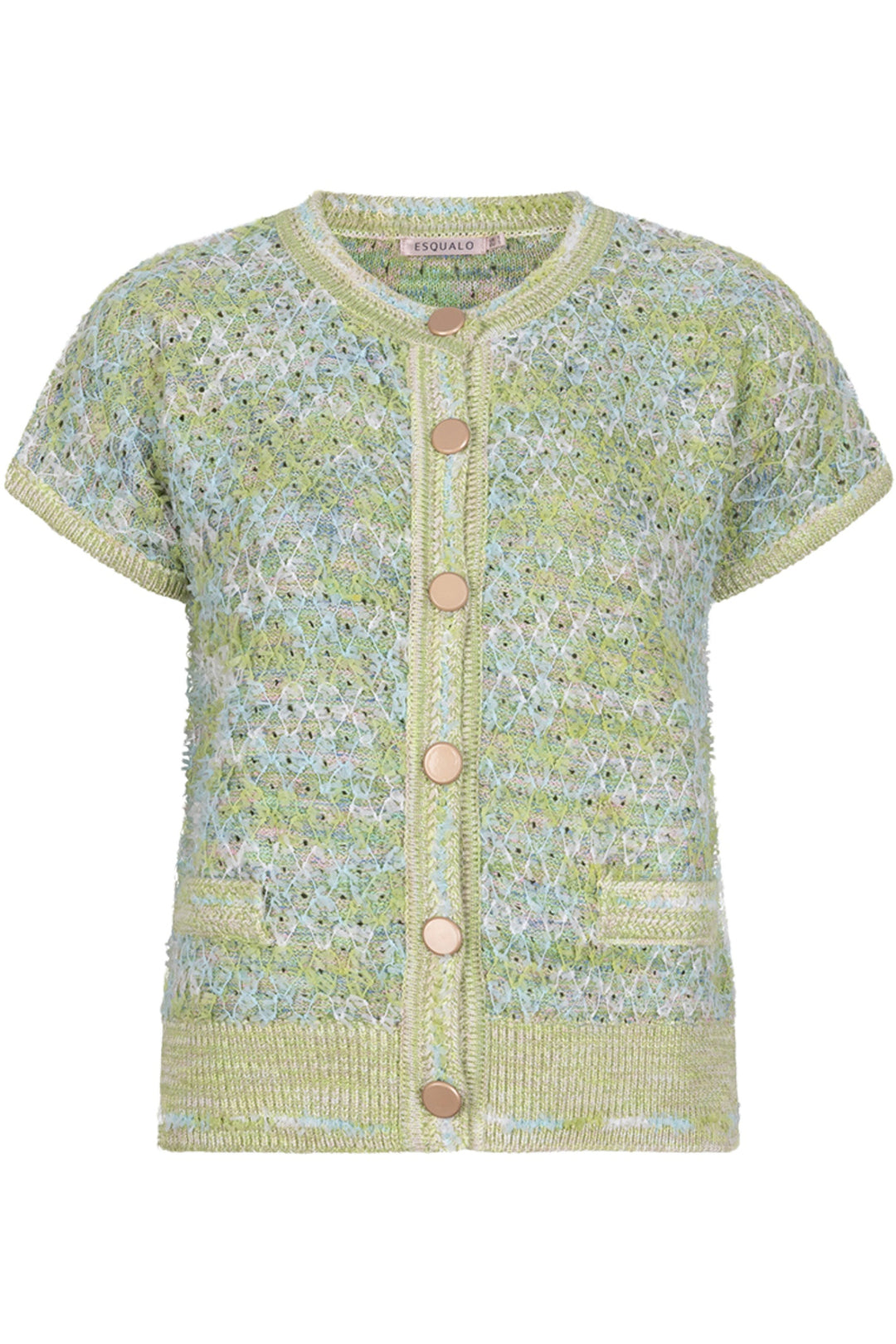 Esqualo Green Short Sleeved Fancy Knit Cardigan