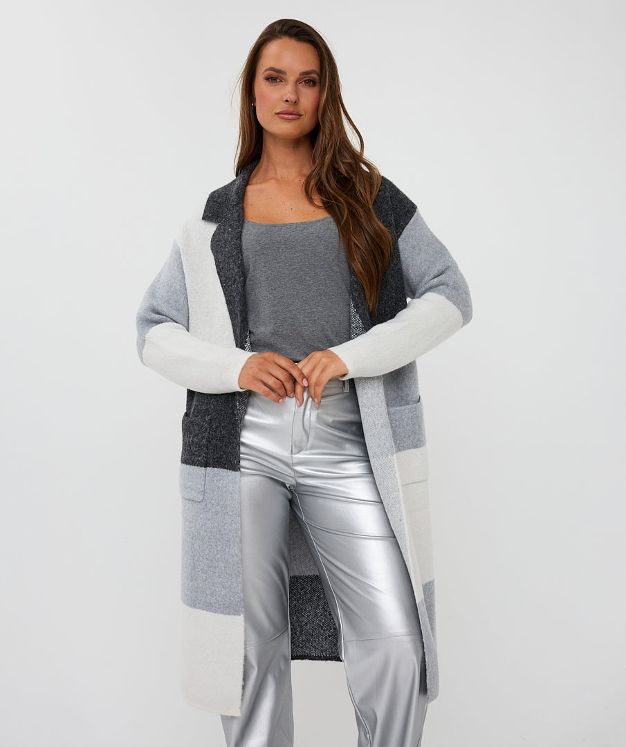 Esqualo Grey Colour Block Long Cardigan