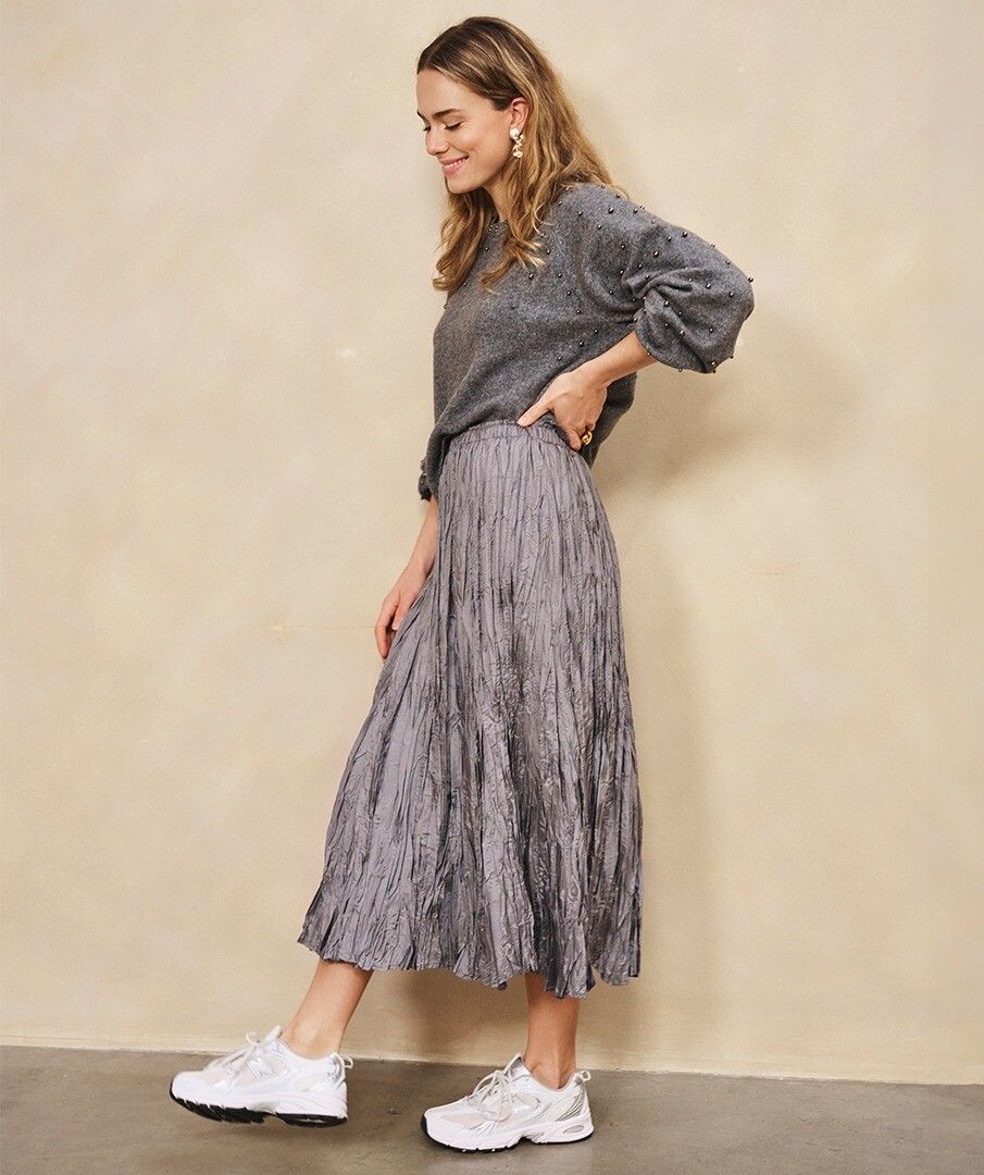 Esqualo Grey Crinkle Midi Skirt
