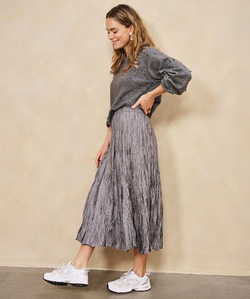 Esqualo Grey Crinkle Midi Skirt