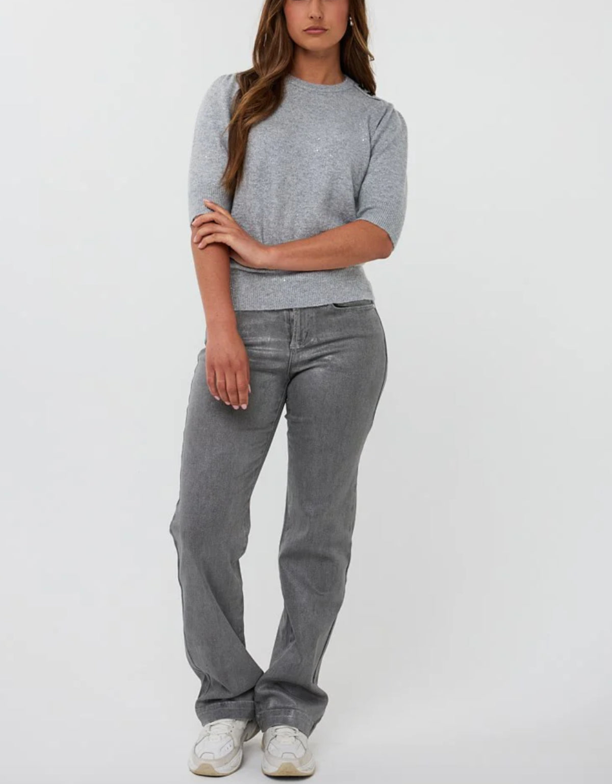 Esqualo Grey Metallic Straight Jeans