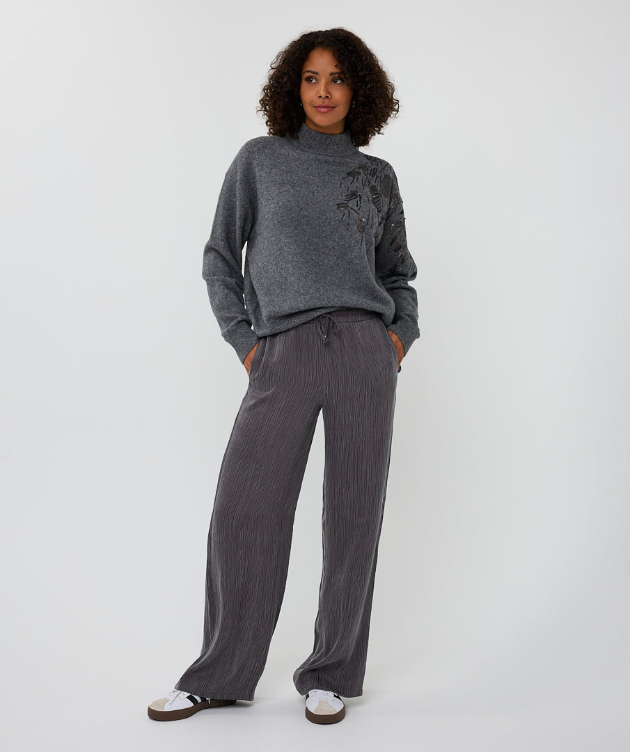 Esqualo Grey Sequin Floral Shoulder Sweater