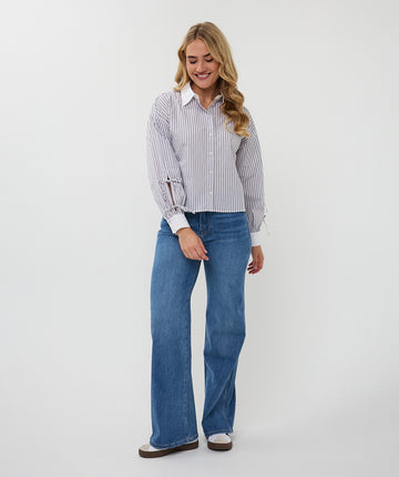 Esqualo Grey & White Striped Gem Embellished Shirt