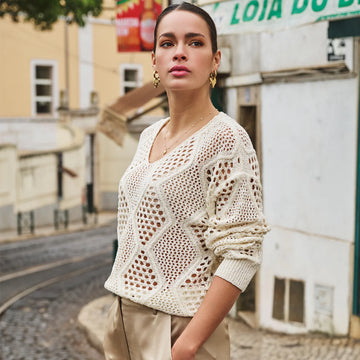 Esqualo Ivory Ajour Lightweight Knitted Sweater