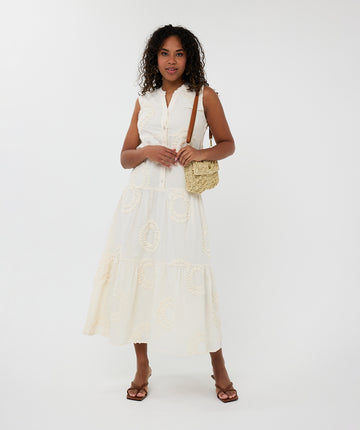 Esqualo Light Sand Dress With Flower Embroidery