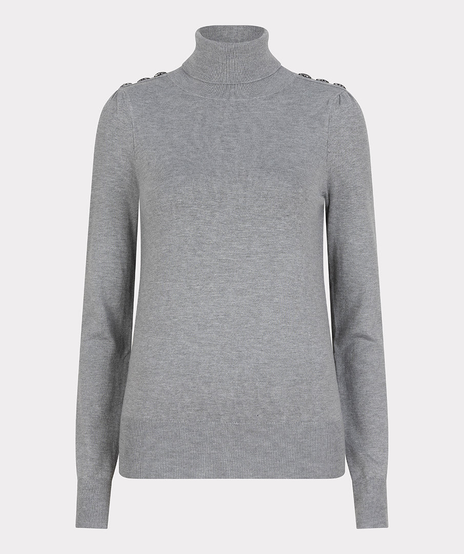 Esqualo Melange Grey Sweater With Button Shoulder Detail