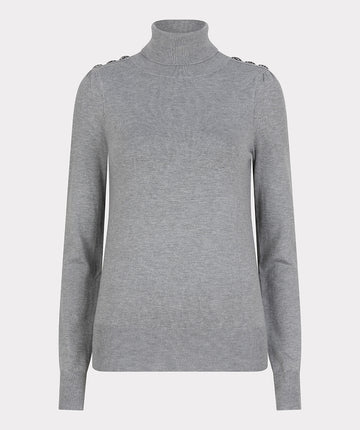 Esqualo Melange Grey Sweater With Button Shoulder Detail