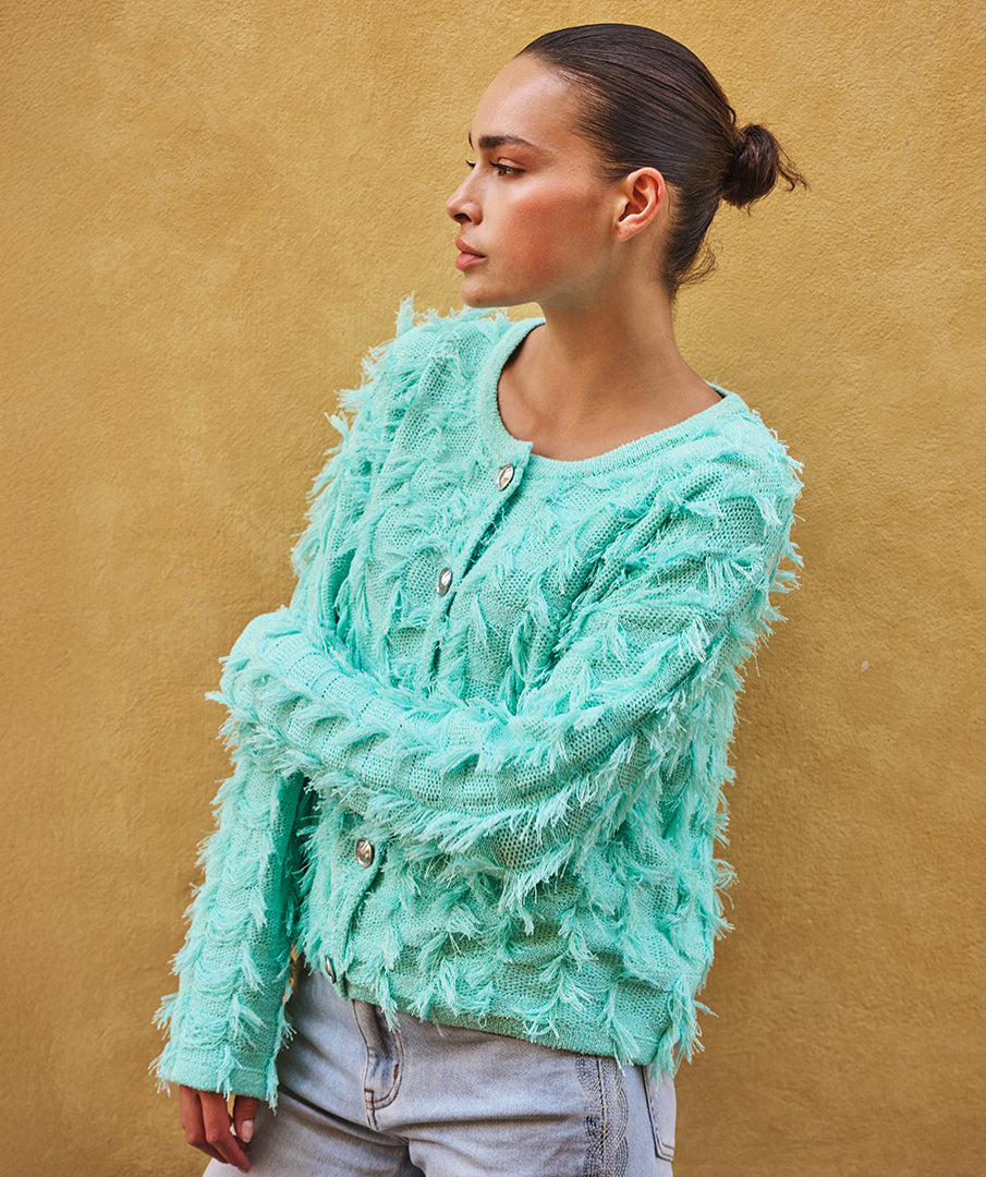 Esqualo Mint Green Fringed Cardigan