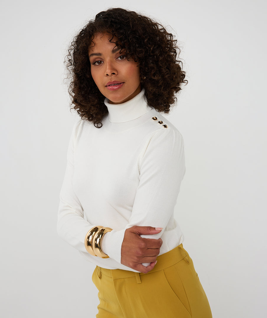 Esqualo Off White Sweater With Button Shoulder Detail