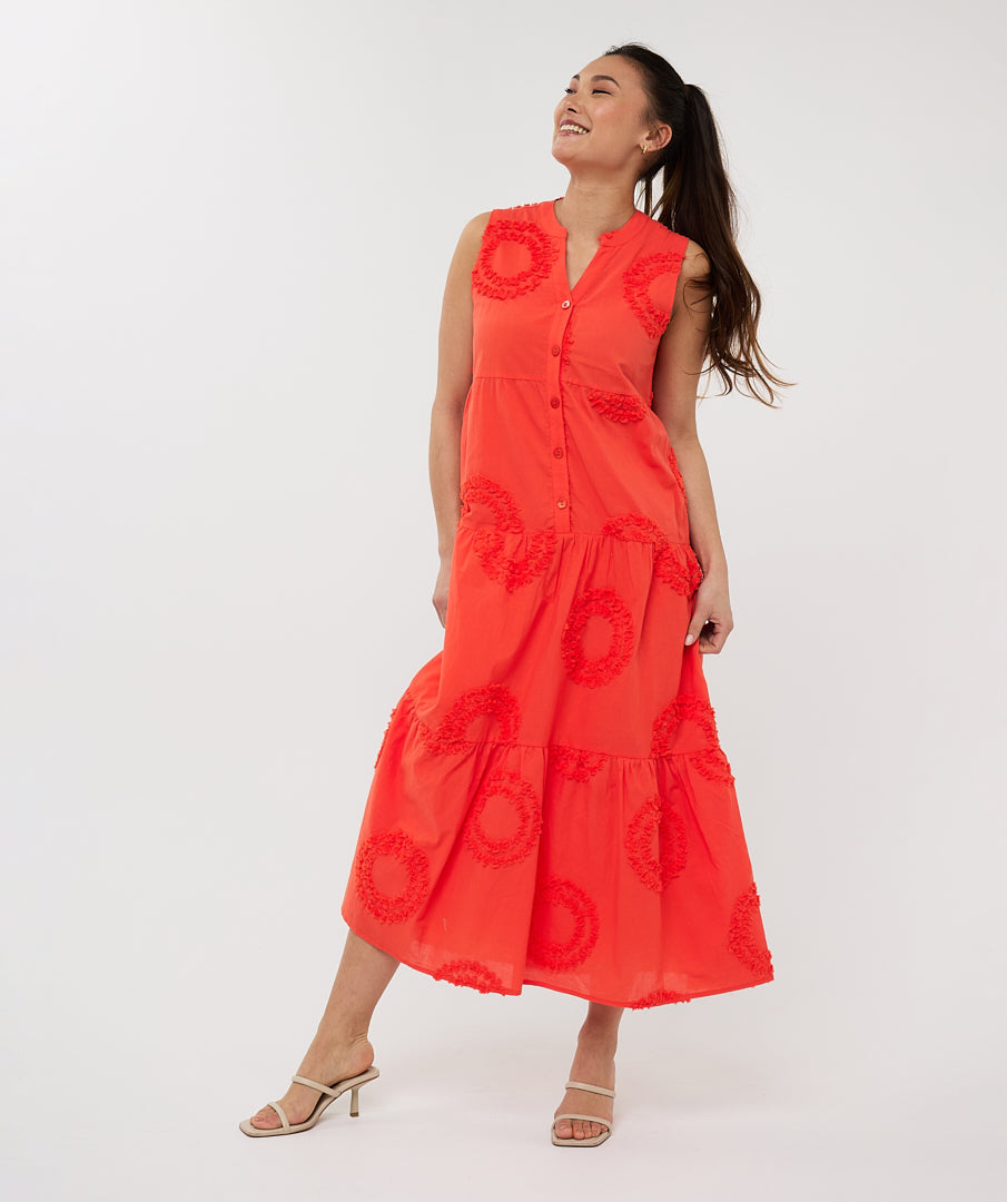 Esqualo Orange Dress With Flower Embroidery