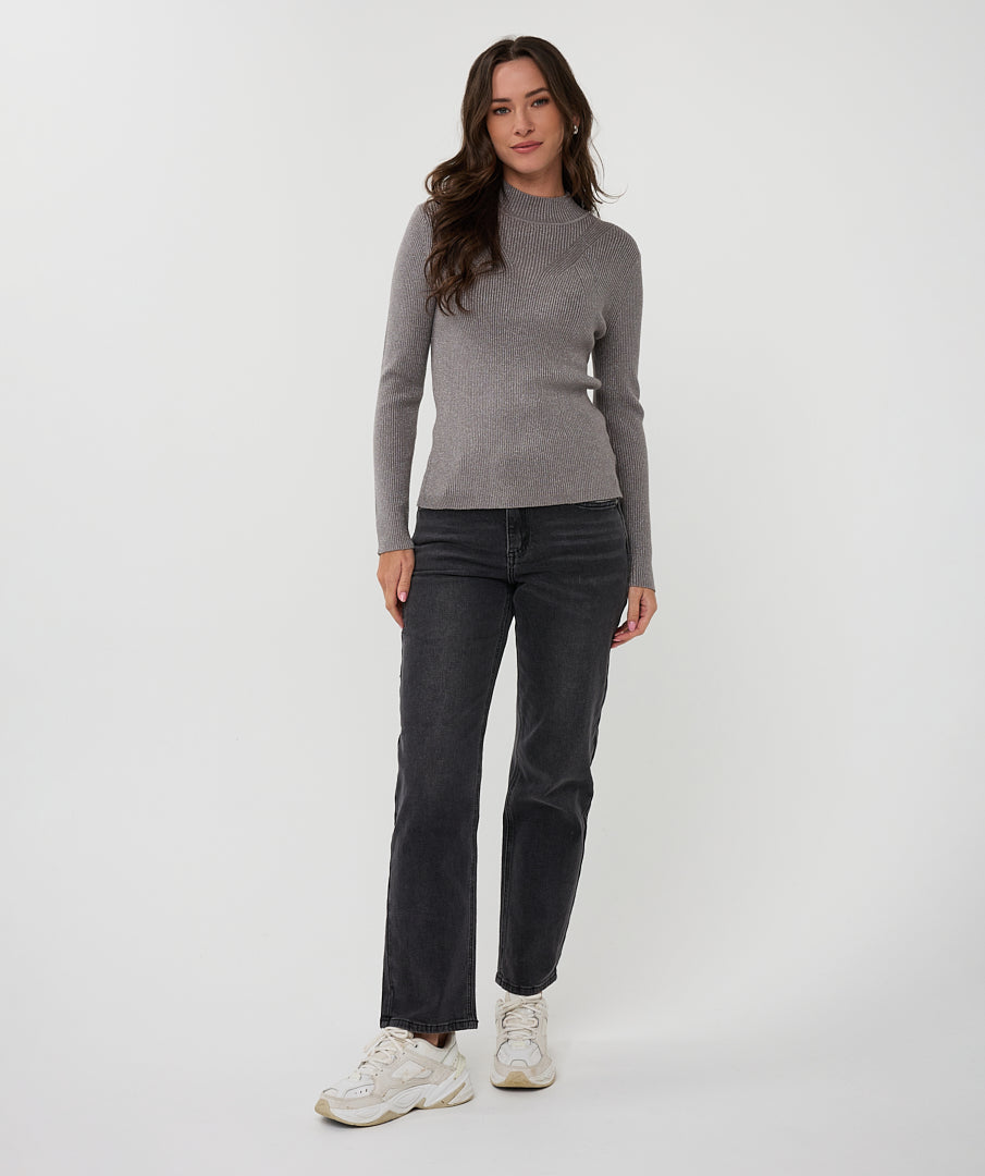 Esqualo Ribbed Lurex Mock neck Top