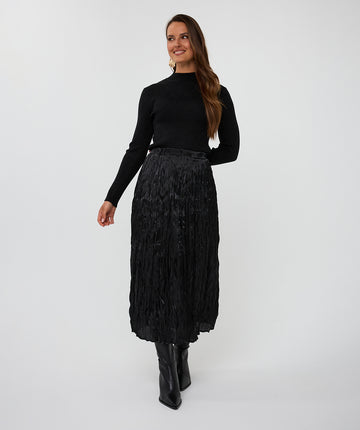 Esqualo Ribbed Lurex Mock neck Top Black