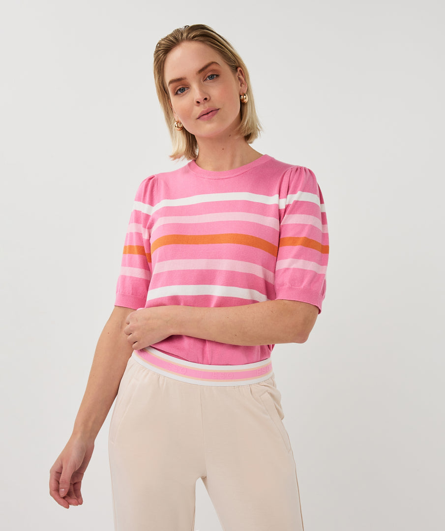 Esqualo Rose Striped Short Sleeved Sweater