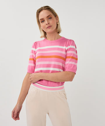 Esqualo Rose Striped Short Sleeved Sweater