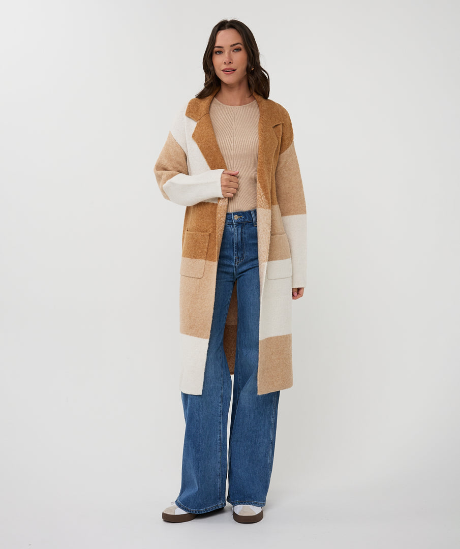 Esqualo Sand Colour Block Long Cardigan