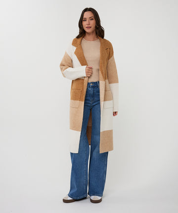 Esqualo Sand Colour Block Long Cardigan