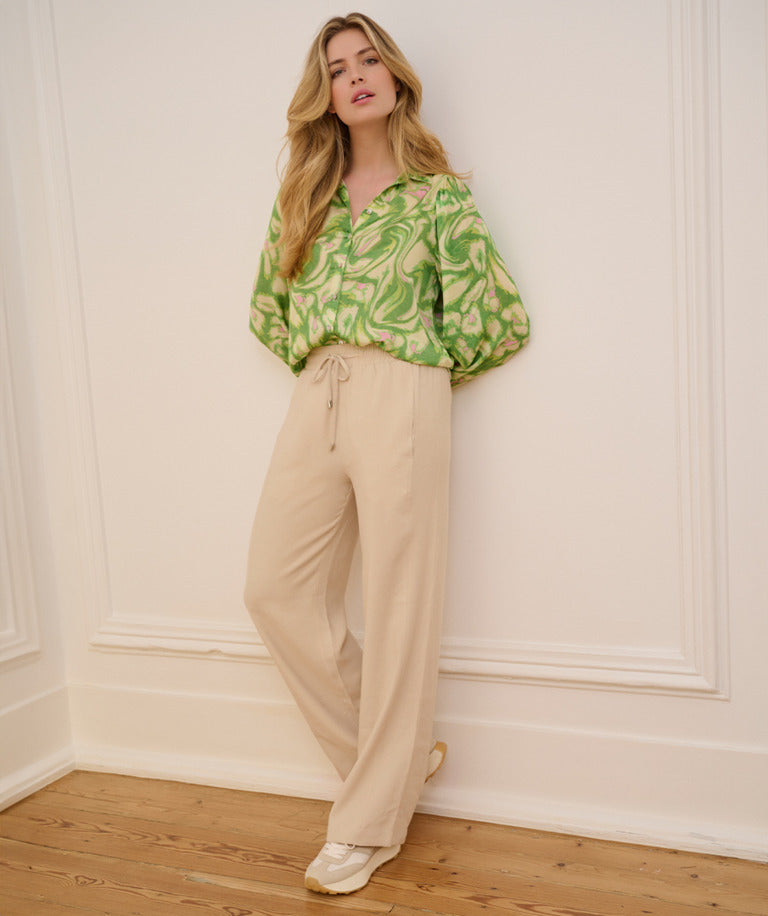 Esqualo Sand Elasticated Ivory Leopard Trousers