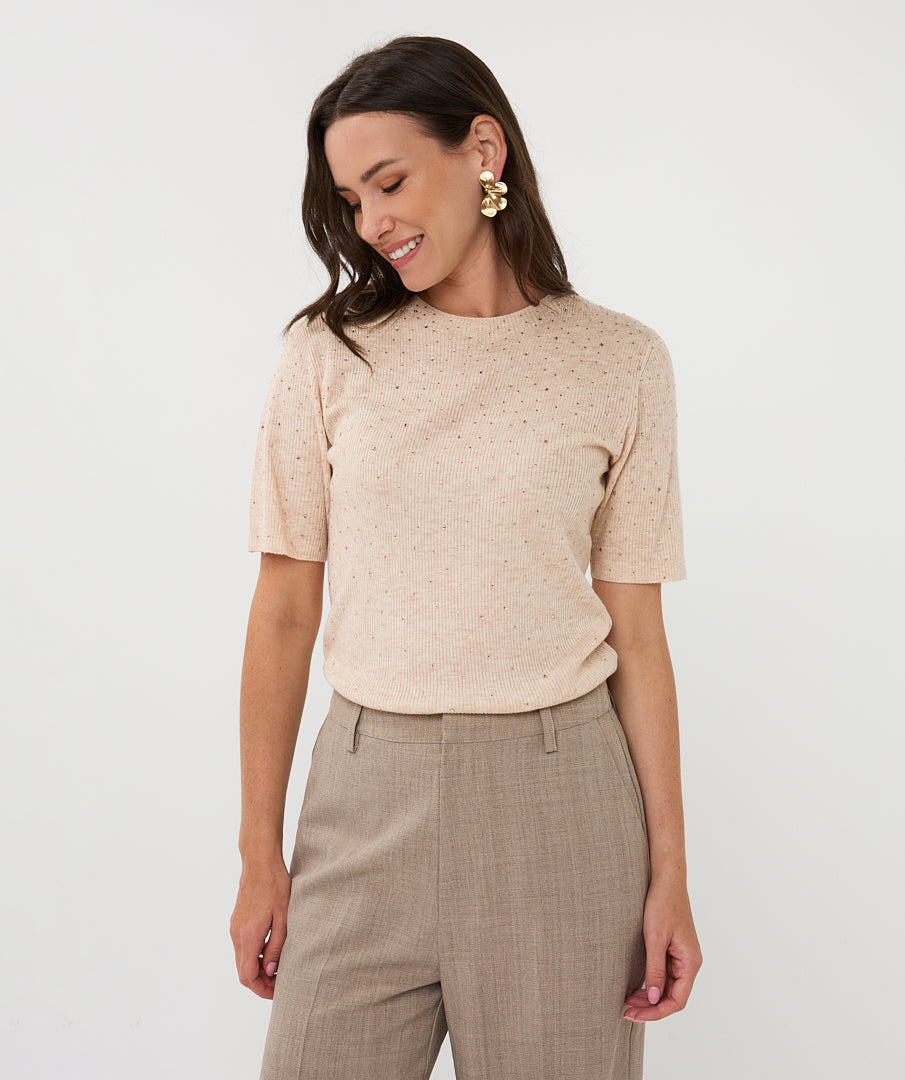 Esqualo Sparkle Ribbed Top Cream