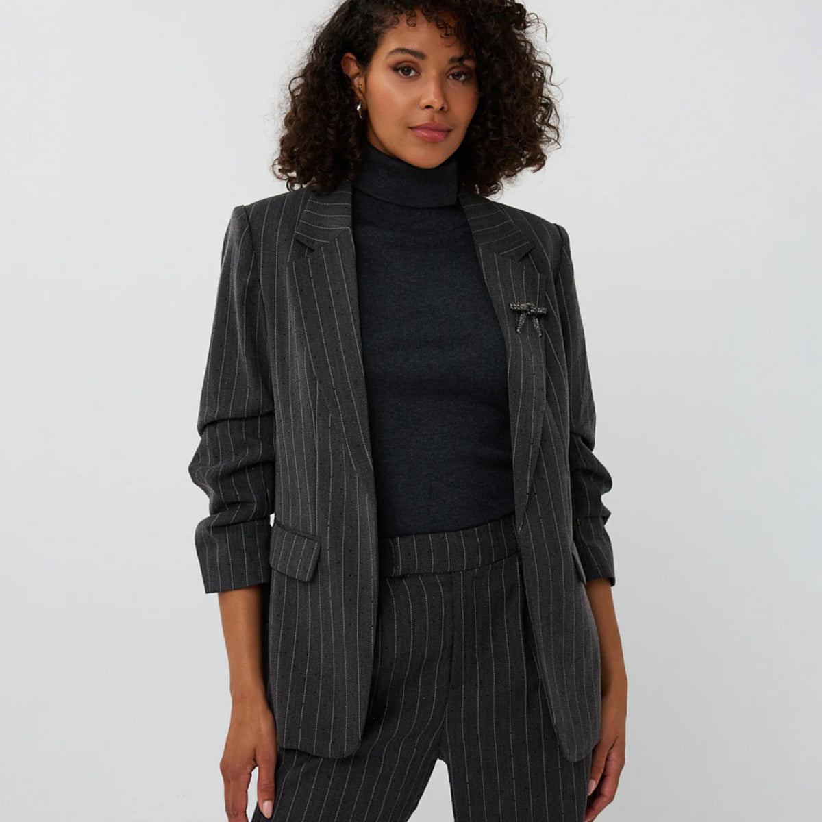 Esqualo Dark Grey Stripe Stud Blazer