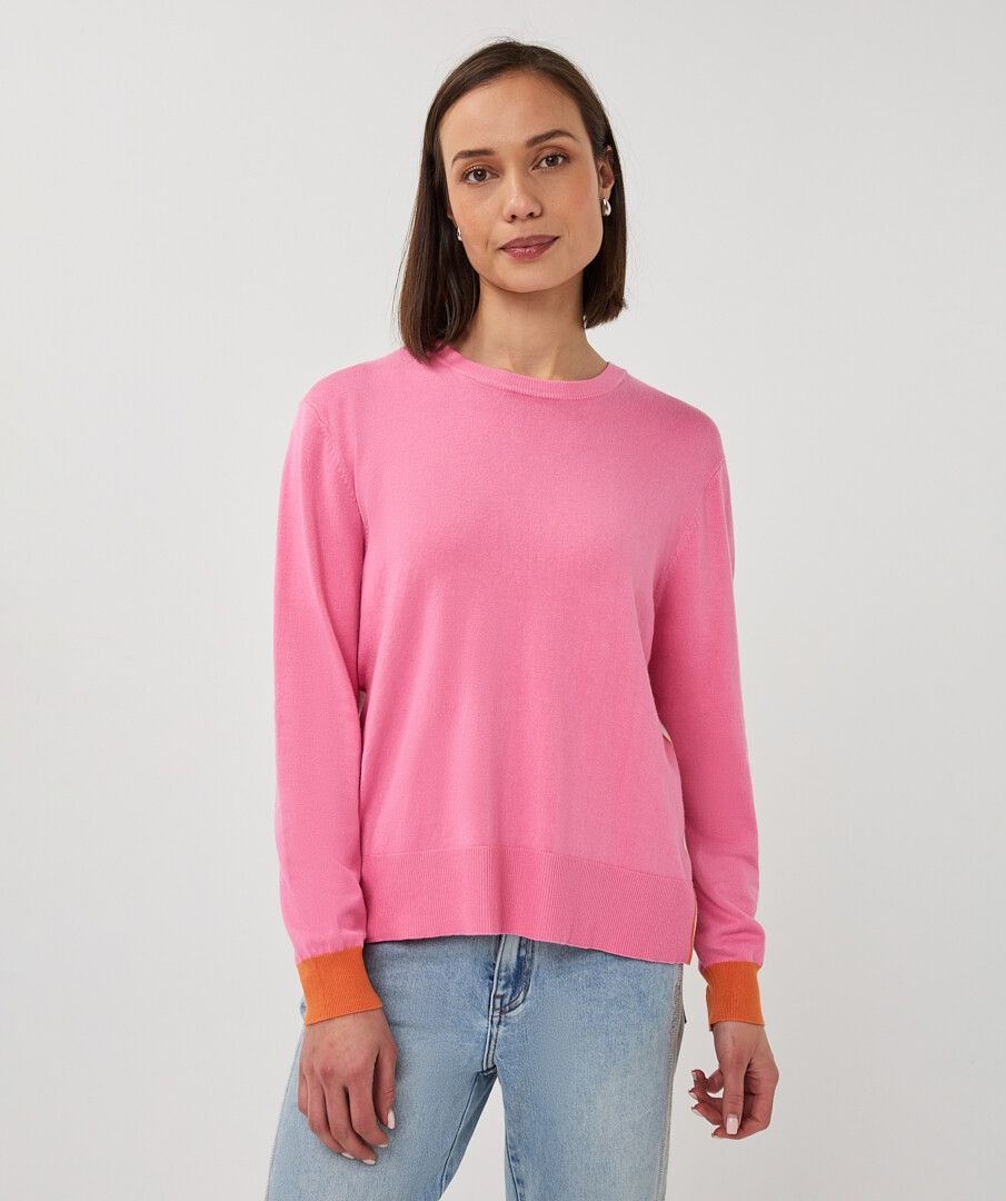 Esqualo Sweater Rose Striped Sleeve Sweater