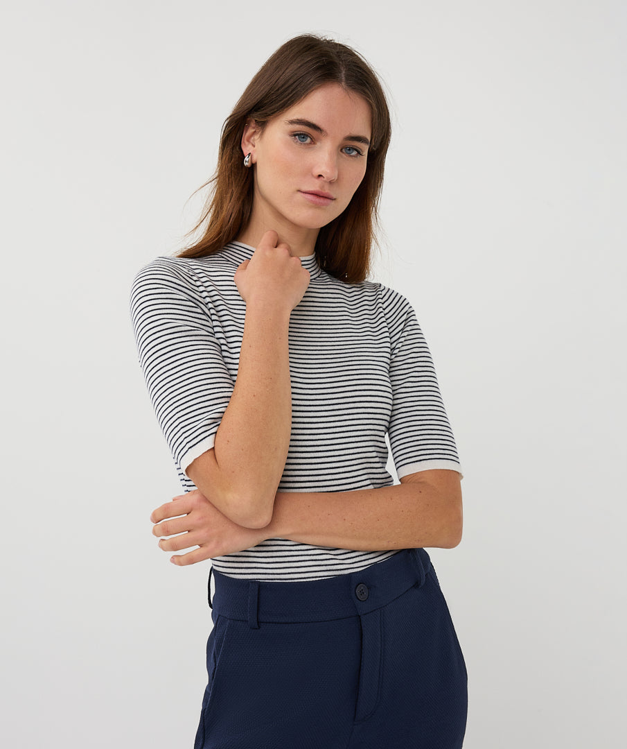 Esqualo Sweater S/S Striped Off Whit /Navy