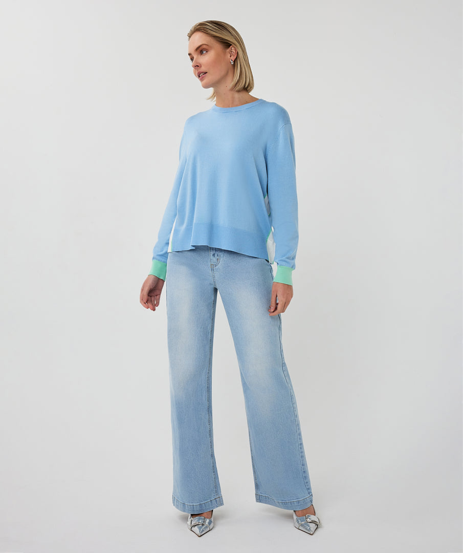 Esqualo Sweater Striped Pacific Blue Long Sleeved Sweater