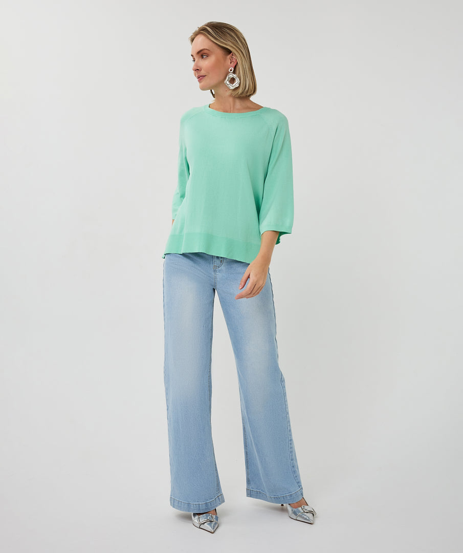 Esqualo Sweater Wide Sleeve Basic Knit - Mint Green