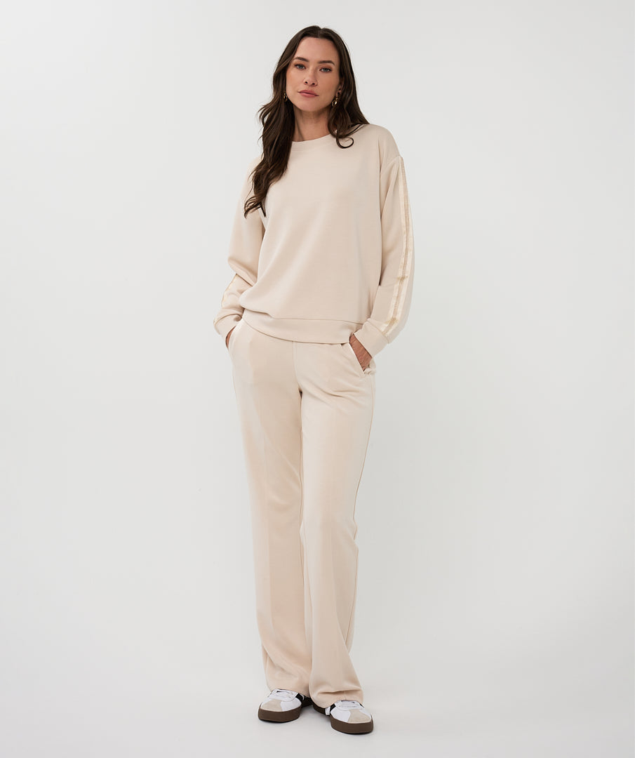 Esqualo Wide Leg Cream Self-Tie Modal Trousers