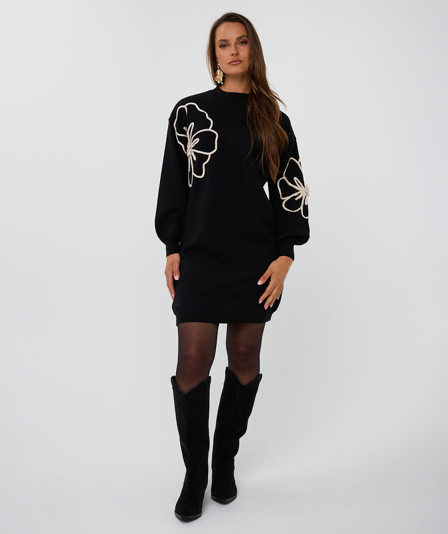 Esqualo Tape Flower Patch Sweater Dress