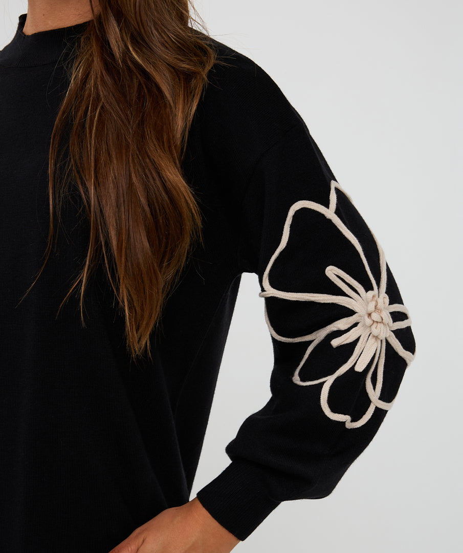 Esqualo Tape Flower Patch Sweater Dress