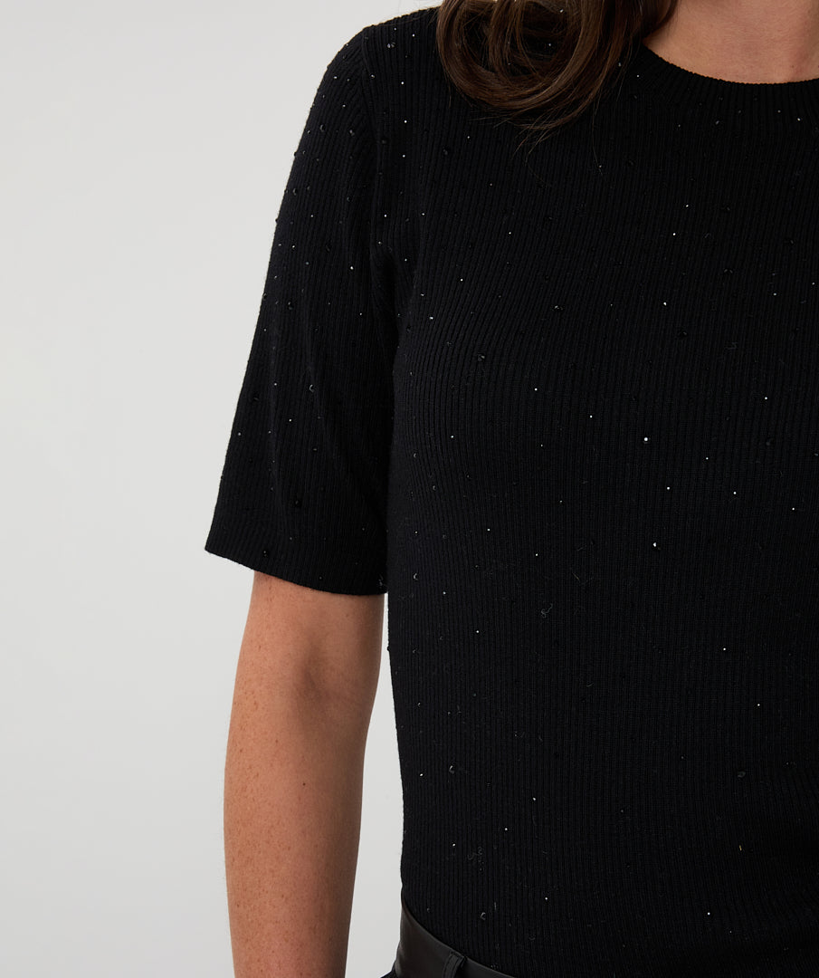 Esqualo Sparkle Ribbed Top Black