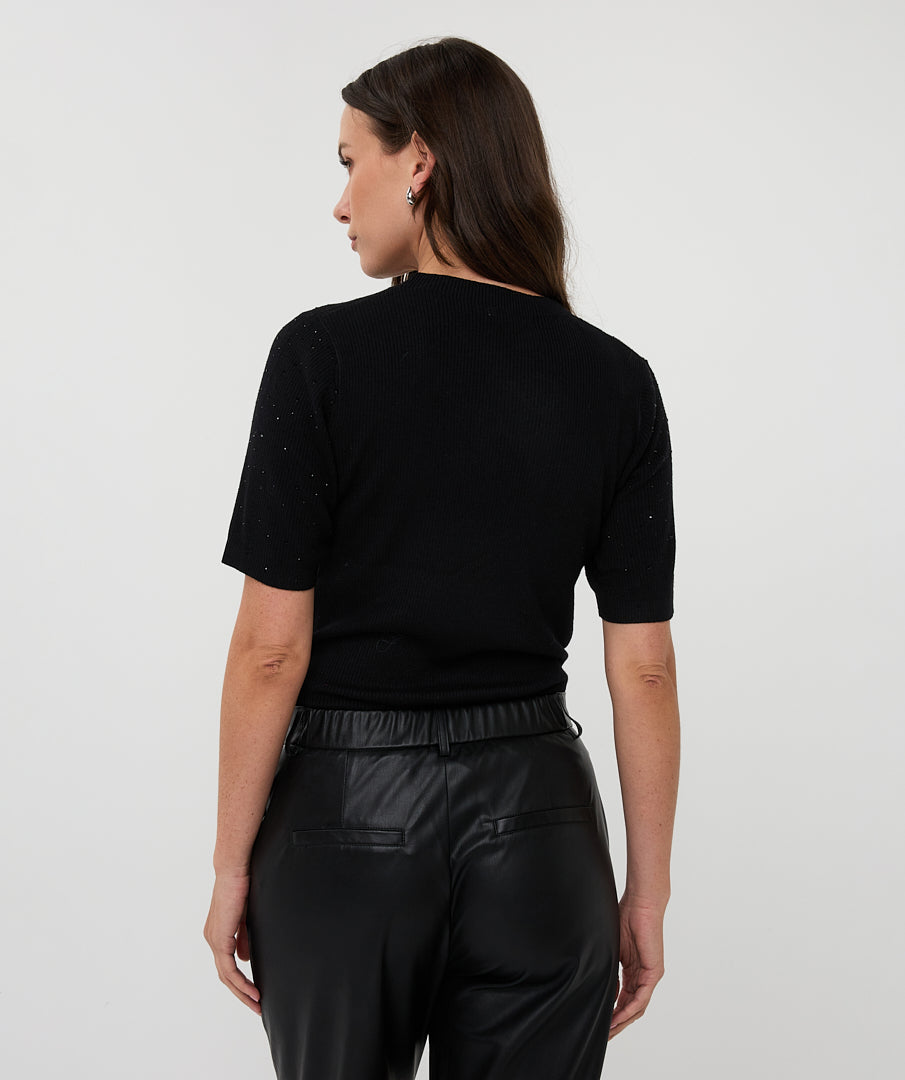 Esqualo Sparkle Ribbed Top Black
