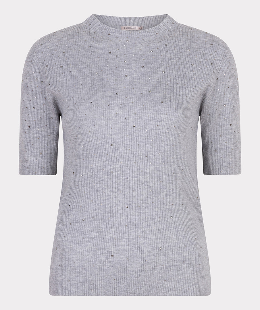 Esqualo Sparkle Ribbed Top Light Grey