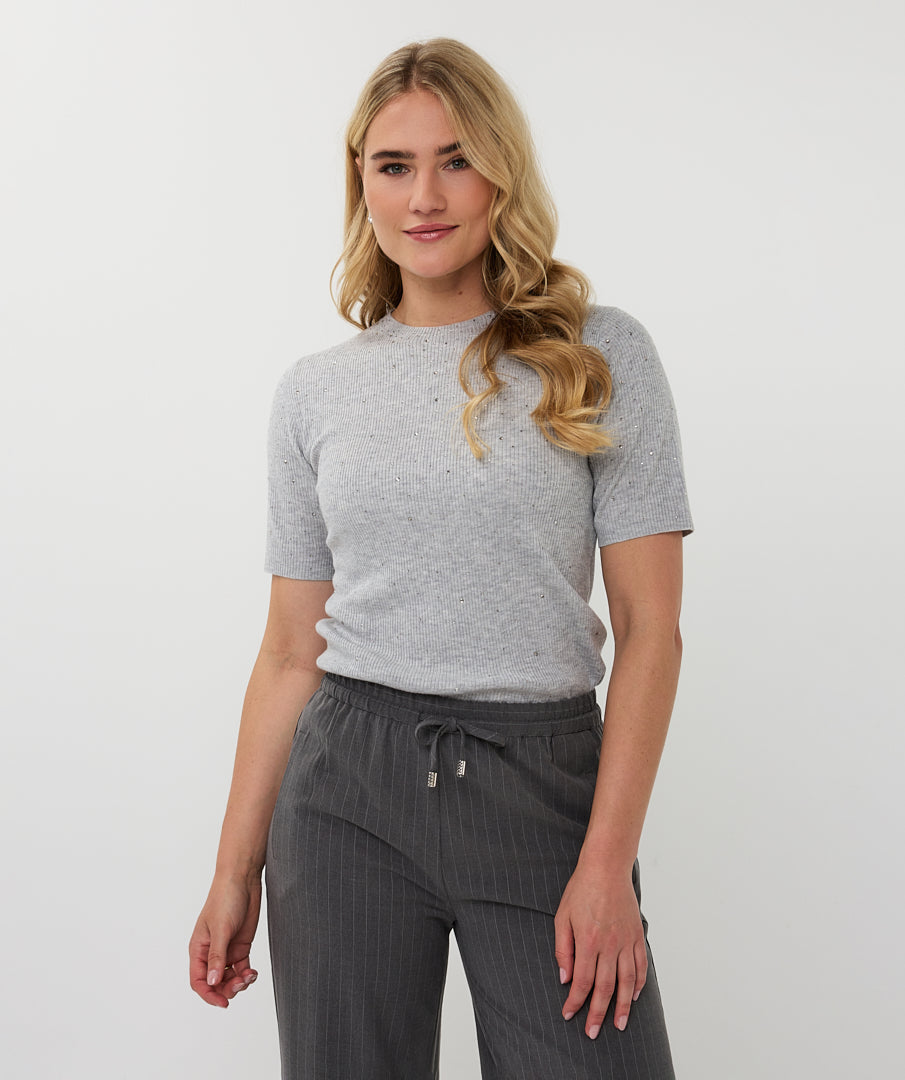 Esqualo Sparkle Ribbed Top Light Grey