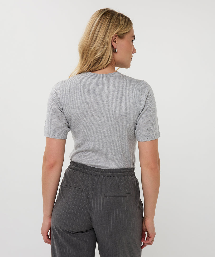 Esqualo Sparkle Ribbed Top Light Grey